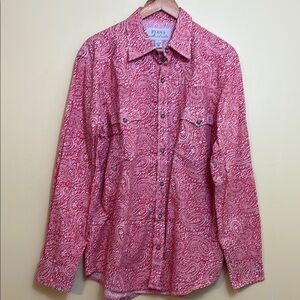 Ryan Michael | Unisex Red Paisley Print Long Sleeve Western Pearl Snap Shirt L